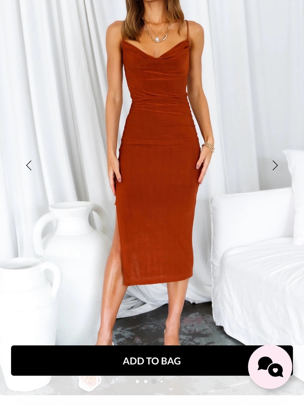 Rust Bodycon Cowl Neck Midi Dress - Picture 2 of 4